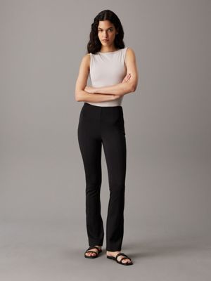 ck black slim flared knit trousers for women calvin klein