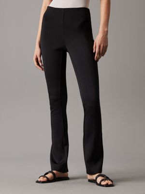 ck black slim flared knit trousers for women calvin klein