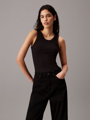 black slim ribbed modal tank top for women calvin klein