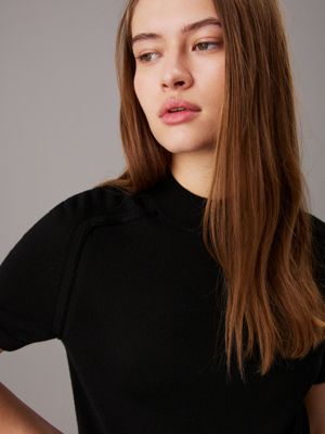 ck black slim merino mock neck jumper for women calvin klein