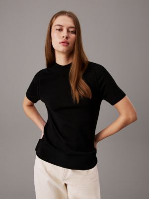 black slim merino mock neck jumper for women calvin klein