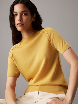 brown slim merino mock neck jumper for women calvin klein