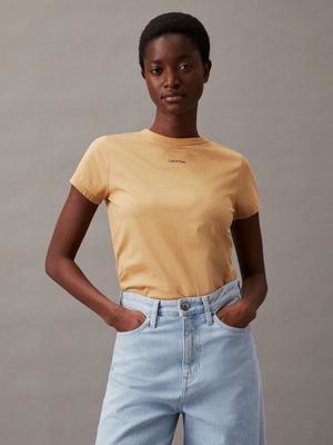 brown slim logo t-shirt for women calvin klein