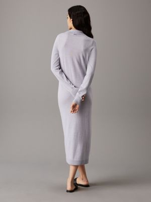 pale grey heather slim merino buttoned shirt dress for women calvin klein