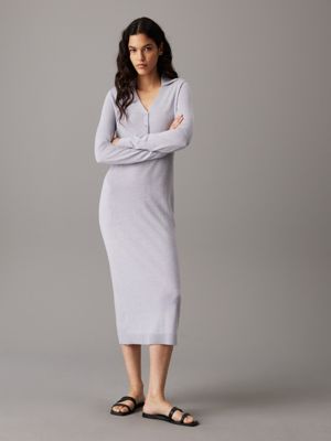 grey slim merino buttoned shirt dress for women calvin klein