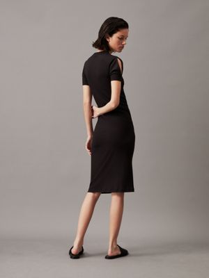 ck black slim modal midi dress for women calvin klein