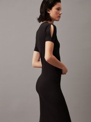 ck black slim modal midi dress for women calvin klein