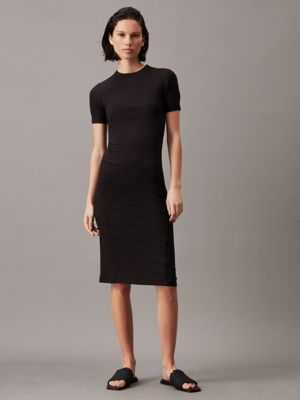 black slim modal midi dress for women calvin klein