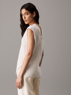 egret relaxed wool ribbed gilet for women calvin klein