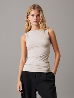 beige slim tank top for women calvin klein