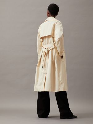 wood ash twill trench coat for women calvin klein