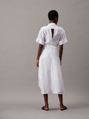 bright white sheer lyocell shirt dress for women calvin klein