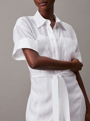 bright white sheer lyocell shirt dress for women calvin klein