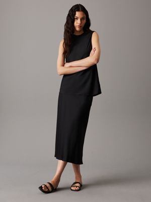 ck black slim crepe midi skirt for women calvin klein