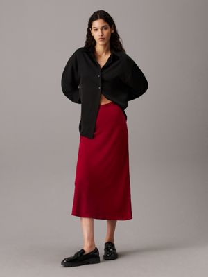 biking red slim crepe midi skirt for women calvin klein