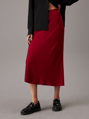 red slim crepe midi skirt for women calvin klein