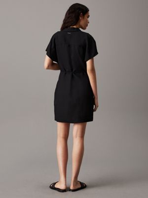 ck black linen blend mini dress for women calvin klein