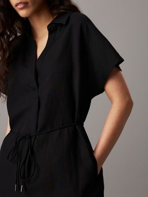 ck black linen blend mini dress for women calvin klein