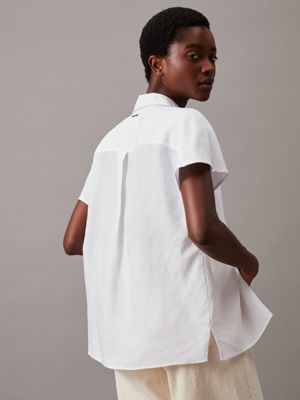 bright white linen blend shirt for women calvin klein