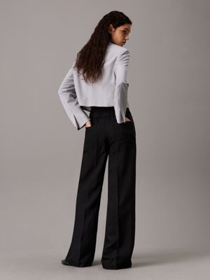 ck black wide leg linen blend trousers for women calvin klein