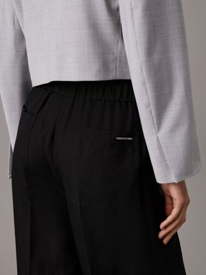 ck black wide leg linen blend trousers for women calvin klein