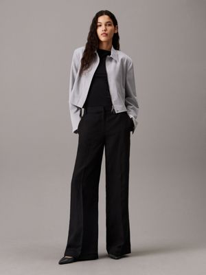 ck black wide leg linen blend trousers for women calvin klein