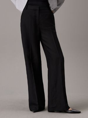 black wide leg linen blend trousers for women calvin klein