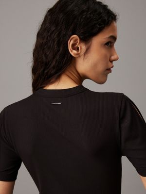 ck black slim ribbed modal top for women calvin klein