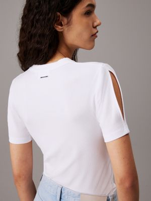 bright white slim ribbed modal top for women calvin klein