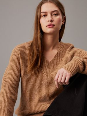 amphora boucle ribbed v-neck jumper for women calvin klein