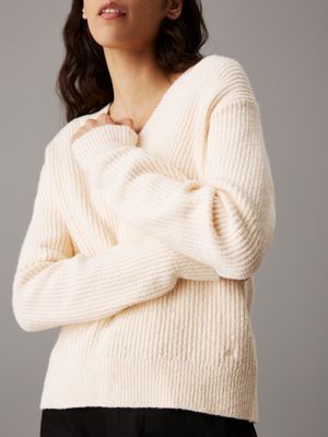 dew boucle ribbed v-neck jumper for women calvin klein