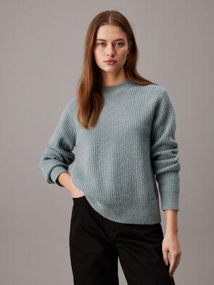 grey boucle ribbed jumper for women calvin klein