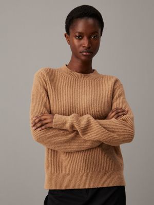 grey boucle ribbed jumper for women calvin klein