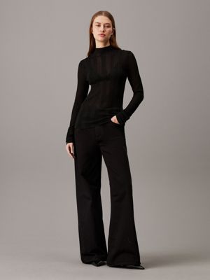 ck black slim open stitch jumper for women calvin klein