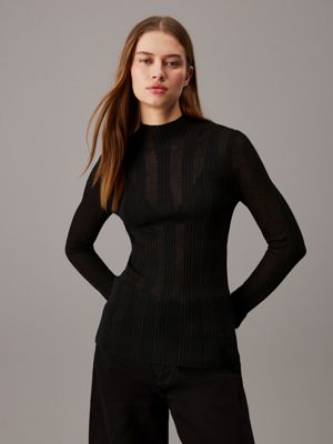 black slim open stitch jumper for women calvin klein