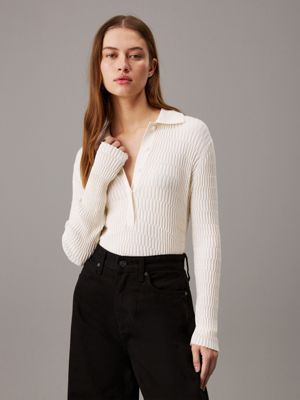 white slim viscose textured jumper for women calvin klein