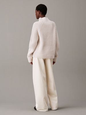 gray morn / egret vertical stripe relaxed striped jumper for women calvin klein