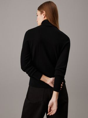 ck black merino wool roll neck jumper for women calvin klein