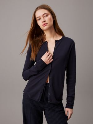 blue viscose blend cardigan jumper for women calvin klein