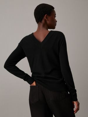 ck black merino wool v-neck jumper for women calvin klein