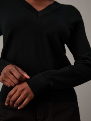 ck black merino wool v-neck jumper for women calvin klein