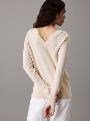 wood ash merino wool v-neck jumper for women calvin klein