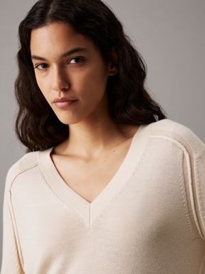 wood ash merino wool v-neck jumper for women calvin klein