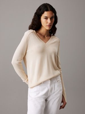 grey merino wool v-neck jumper for women calvin klein