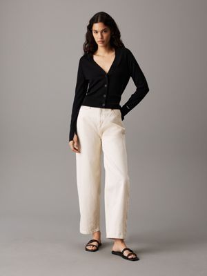 ck black wąski kardigan z wełny merino dla kobiety - calvin klein