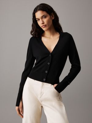 black slim merino cardigan jumper for women calvin klein