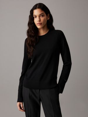 black slim merino wool jumper for women calvin klein