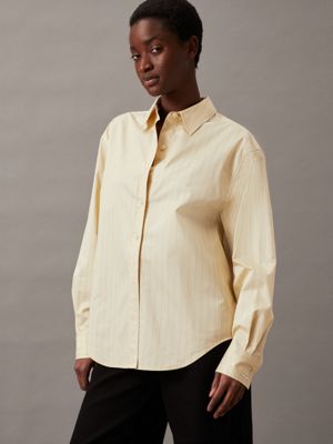 beige relaxed cotton satin shirt for women calvin klein