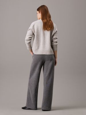 dark grey heather wool jersey trousers for women calvin klein