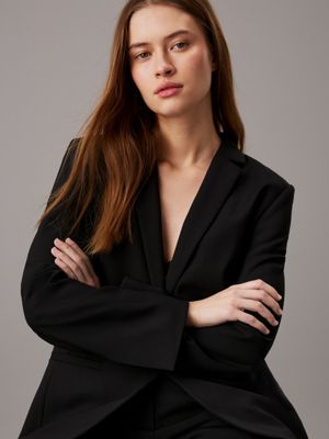 ck black wool blend stretch blazer for women calvin klein